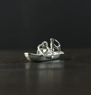 Charm Anhänger Silber 925 Fischerboot mit Angler - Angeln Vintage  - Bild 1 von 4