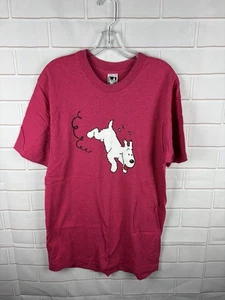 Vintage TinTin Snowy T-Shirt Size Large Pink L.A. Sportswear Tin Tin Adventures - Picture 1 of 7
