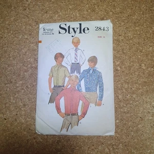 Vintage 1970s Style 2843 Boy's Shirt Sewing Pattern Size 14 CUT - Picture 1 of 2