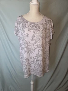 Blusa LOFT Talla XXL Azul Claro Estampado Paisley Barra Única Espalda Manga Corta Flutter - Imagen 1 de 12
