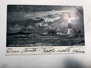 Vintage 1907 Fire Island Long Island Light House by Night Postcard Posted - Picture 1 of 2