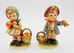 Napco Figurines Set of 2 C7656 Hummel-Style Boy and Girl with Fruit Baskets - Picture 1 of 11