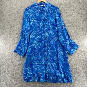 Soft Surroundings Dress Womens Large Petite Blue Fern Floral Shirt Button Front - Picture 1 of 11
