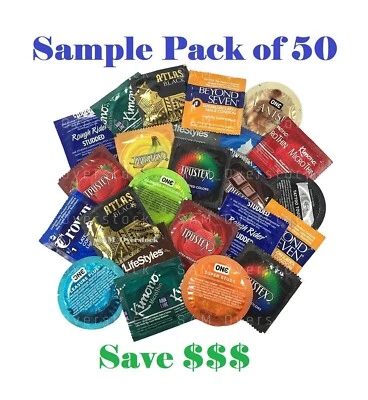 50 Trojan, Lifestyles, Crown, Trustex, Atlas, Rugby & More Condoms SAMPLE PACK - Image 1 of 3