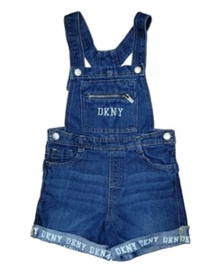 Size 7 Girls Denim DKNY Shortalls Jean Overall Shorts - Picture 1 of 4