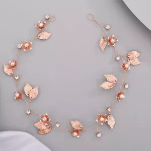 Bride Flower Leaf Hair Vine Wedding Pearl Rhinestone Headband Dainty Crystal ... - Picture 1 of 5