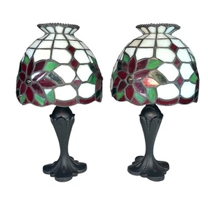 Juego de candelabro candelabro candelabro candelabro estilo vitral estilo Tiffany Partylite Poinsettia - Imagen 1 de 5