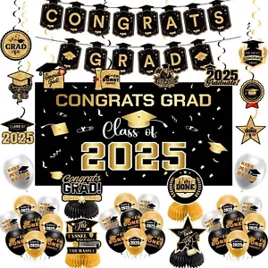 Graduation Decorations 2025-Black and Gold Graduation Party Decorations Supplies - Picture 1 of 7