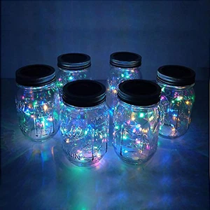 6-Pack Mason Jar Lights 20 LED Solar Colorful Fairy String Lights Lids Insert - Picture 1 of 12