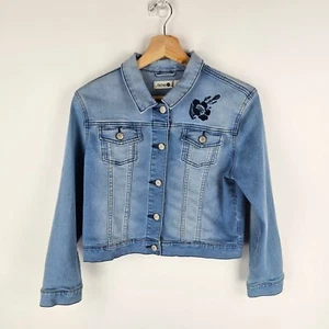 Riders Jnr By Lee Jacket Girls 14 Light Blue Denim Embroidered Floral Button Up - Picture 1 of 9