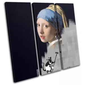 Mädchen Perlen Ohrring Banksy Löschen Urban Höhen Leinwand Wandbild Bild Druck - Bild 1 von 1
