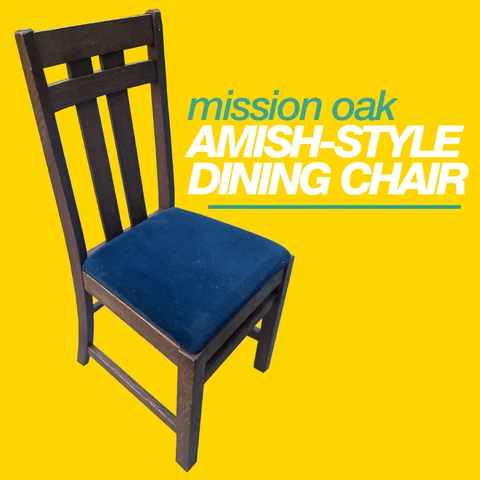 Antique Mission Oak Amish Dining Chair | Solid Oak | Blue Velvet | Sturdy + Nice Cover