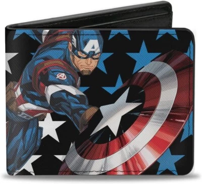 Buckle-Down mens Pu Bifold - Captain America Wallet MADE IN USA - Image 1 of 3