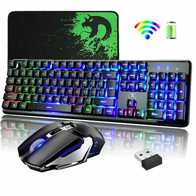 2.4G Wireless Gaming Keyboard and Mouse set 4800mAh Rechargeable LED Rainbow 620 - Image 1 of 4