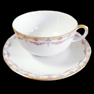Juego de tazas planas y platillos Jean Pouyat Limoges rosas rollos amarillo rosa Francia - Imagen 1 de 4