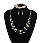 Multilayer Pearl Necklace Earrings Bracelet Jewelry Set Wedding Bridal B-m-