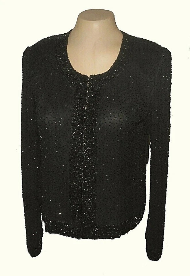 Blazer evening Vintage, Stenay, 100%-Silk Beads black beautiful S Foto 1 de 4