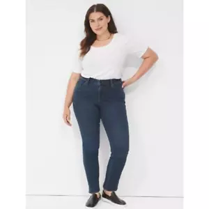 Jeans Lane Bryant donna 22W corti vita media gamba dritta denim scuro 22WP 22WS - Foto 1 di 9