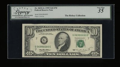 DBR 1995 $10 FRN Chicago Fr. 2032-G Legacy 35 Serial G06986680E - Image 1 of 2