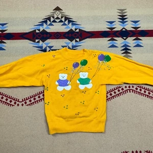 Vintage Kids Sweatshirt Hanes USA Teddy Bears & Balloons Yellow Crewneck XS 2-4 - Picture 1 of 7