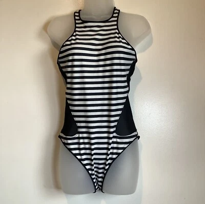 Traje de baño Lululemon 1 pieza con lados de malla rayas blancas y negras pequeño *Raro Foto 1 de 4