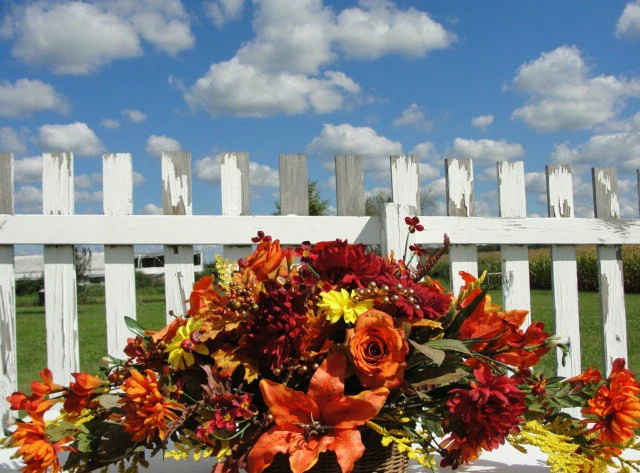 Country Thanksgiving Autumn Fall Colors Window Box or Grave Tombstone Saddle  - Image 1 of 1