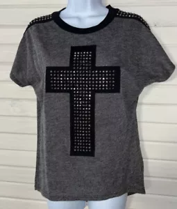 T-shirt maglietta biker VOCAL taglia SMALL grigia con borchie Bling Cross made in USA EUC - Foto 1 di 11