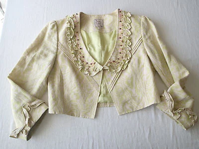 Nanette Lepore talla 8 seda lino MEZCLA, TOP, BLAZER, cuentas verde lima BOLLERO NI Foto 1 de 4