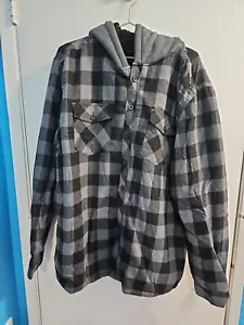 NWT Mens Plaid Button Hoodie Gray And Black Size XXL - Picture 1 of 9