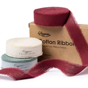 Set Nastro Natalizio 5/8" x 21 Iarde con Frange Sfilacciate Tessuto Nastri Cotone... - Foto 1 di 8