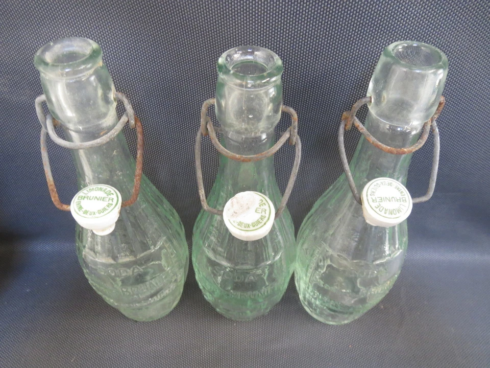 Lot de 3 bouteilles anciennes de limonade SODA G. BRUNIERE Isère old bottles - Photo 1/1
