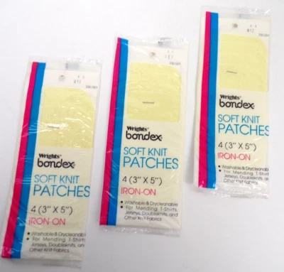 Vintage Wrights Bondex Soft Knit Patches Yellow 3 Packs of 4 - 3" x 5" #230051 - Image 1 of 4