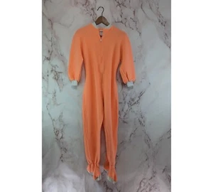 Montgomery Ward Pajama Girls 10 12 Orange Youth One Piece Footie Footsie Fleece  - Picture 1 of 9