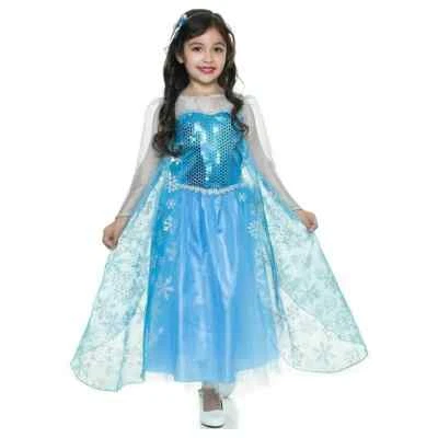 Vestido Ice Queen Niñas Azul Lentejuelas con Superposición de Copo de Nieve, Mediano 8-10 Foto 1 de 2