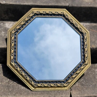 Espejo octágono vintage estilo Hollywood Regency dorado negro Foto 1 de 4