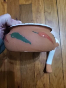  Salsa Bowl with Spoon Terracotta White Green Glaze Portugal Made Vale Do Sol - Picture 1 of 11