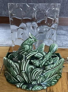 Vintage Mid Century Cardinal Birds Green Ceramic TV Lamp Planter MCM - Picture 1 of 9