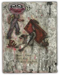 Original JUSTIN AERNI 2013 Painting contemporary dark art : EAT BUNNY AND FLIP - Picture 1 of 1