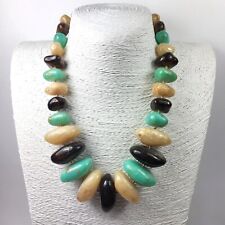 Chunky Statement Necklace Green Cream Brown Marbled Graduated Beads Jewellery 