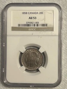 1858 Canada Twenty (20) Cents NGC Graded AU53 Silver Rare Coin - Picture 1 of 4