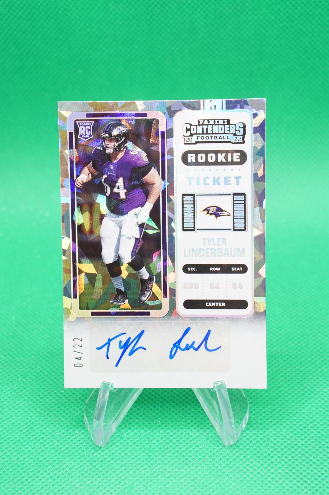 2022 Contenders Rookie Cracked Ice Ticket SP /22 #155 Tyler Linderbaum Auto CS5