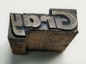 Printing Block Stamp "Gray" Vintage Wood Metal S1 - Picture 1 of 2
