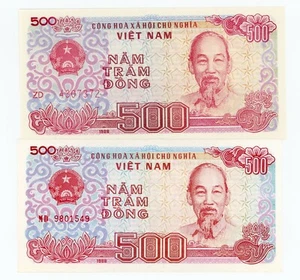 Vietnam ... P-101a ... 500 Dong ... 1988 ...  Choice *UNC*. Small + large serial - Picture 1 of 2