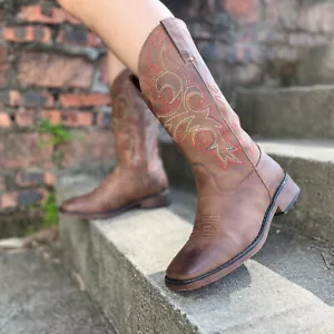 SheSole Women Brown Winter Western Cowgirl Cowboy Boots Wide Mid Calf Square Toe - Picture 1 of 9