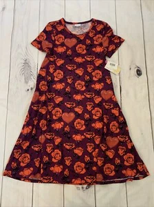 LulaRoe Jessie Dress Size 2XS Purple Red Hearts Roses Short Sleeve Shirt Dress - Picture 1 of 8