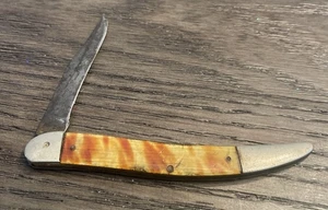 Vintage Pocket Knife Swirl Celluloid Handle USA brown Yellow 1 Blade - Picture 1 of 6