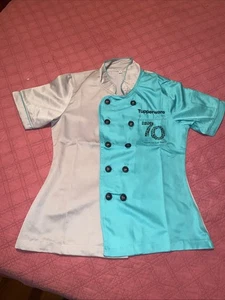 Damen Tupperware Koch Mantel Hemd Knopfleiste Medium 70 Jahre türkis blau grau - Bild 1 von 5