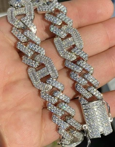 Herren Echt Massiv 925 Silber Baguette Kubanische Krappe Gucci Gliederarmband Hip Hop CZ - Bild 1 von 4