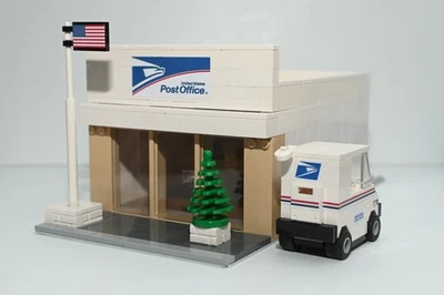 United States Post Office with mail truck Model Built with Real LEGO® Bricks - Image 1 of 4