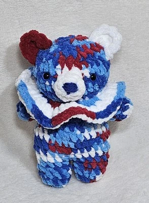 Crochet 4th Of July Patriotic Bear - Removable Collar Scrunchie- Americana Decor - Image 1 of 4